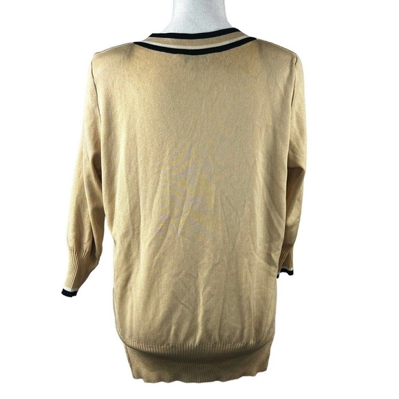 Exclusively Misook Tan Knit Cardigan Jacket S Buttoned black white trim - Picture 9 of 11